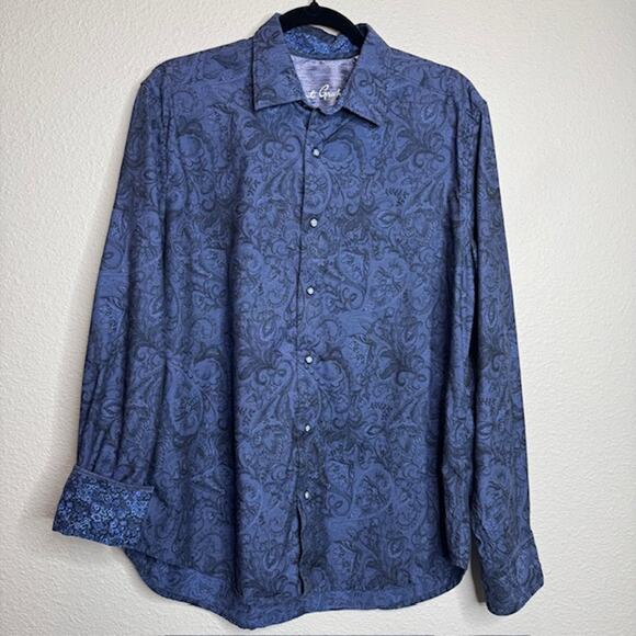 Robert Graham Sz Large Damask Jacquard Flip Cuff Classic Fit Shirt - Picture 1 of 13